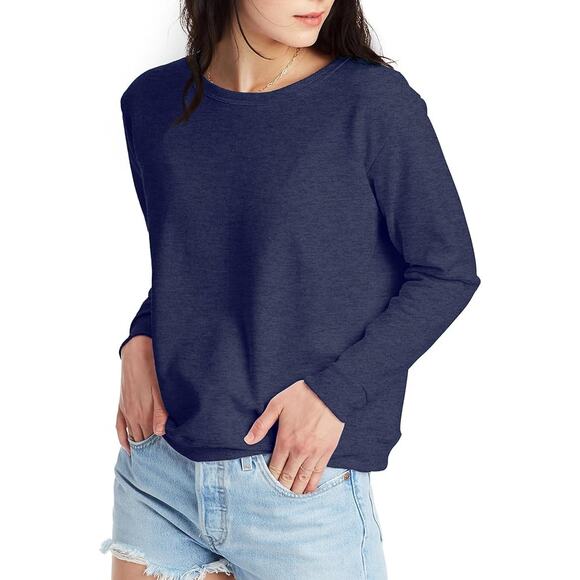 NWT Hanes EcoSmart Women’s Fleece Crew Sweatshirt Navy Heather XXL Pullover - Picture 3 of 3